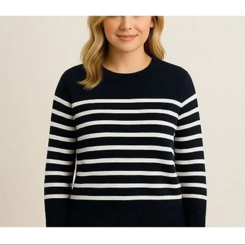 Nautical Striped Crewneck Sweater | Classic Soft Knit | Size L